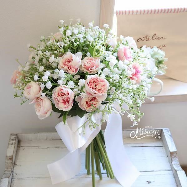 misuzu140 たーっぷりのカスミソウ＆ロマンチックミニローズのクラッチ  