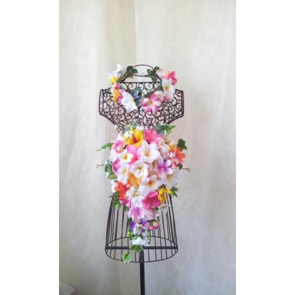 南国プルメリアのキャスケードブーケ・ブトニアセット ブライダル アートフラワー 造花 :bouquetset041:花とブーケのアトリエ美鈴