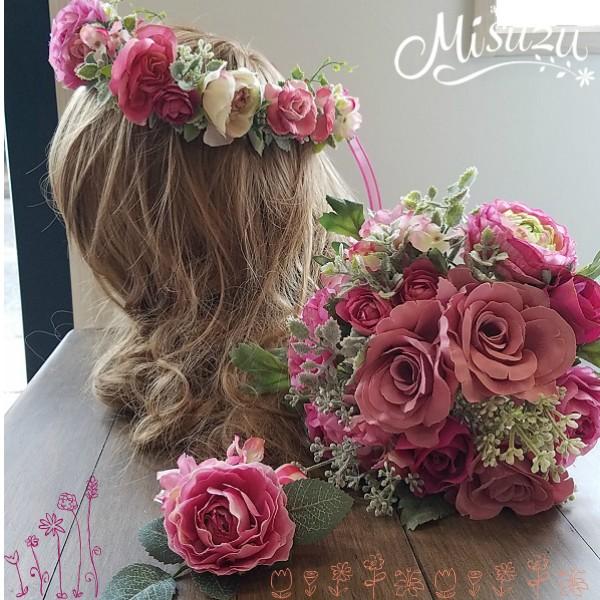 スモーキーピンクブーケ ブトニア 花冠セット ブライダル アートフラワー2bo055 Bouquetset196 花とブーケのアトリエ美鈴ヤフー店 通販 Yahoo ショッピング