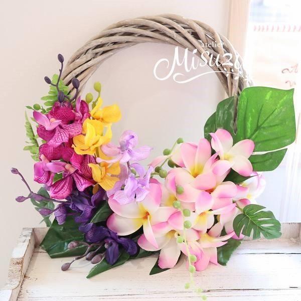 南国モカラ プルメリアのリース 夏リース 玄関 父の日 ギフト Wreath093 花とブーケのアトリエ美鈴ヤフー店 通販 Yahoo ショッピング
