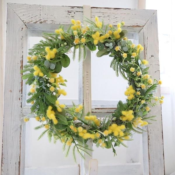 季節のリース ミモザとユーカリのシンプルリース 玄関 ウェルカムスペース ギフト Wreath2 花とブーケのアトリエ美鈴ヤフー店 通販 Yahoo ショッピング