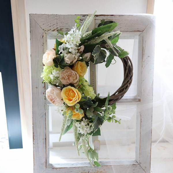 爽やか ドライ風ローズ リース 玄関 母の日 ギフト ウェルカムスペース  