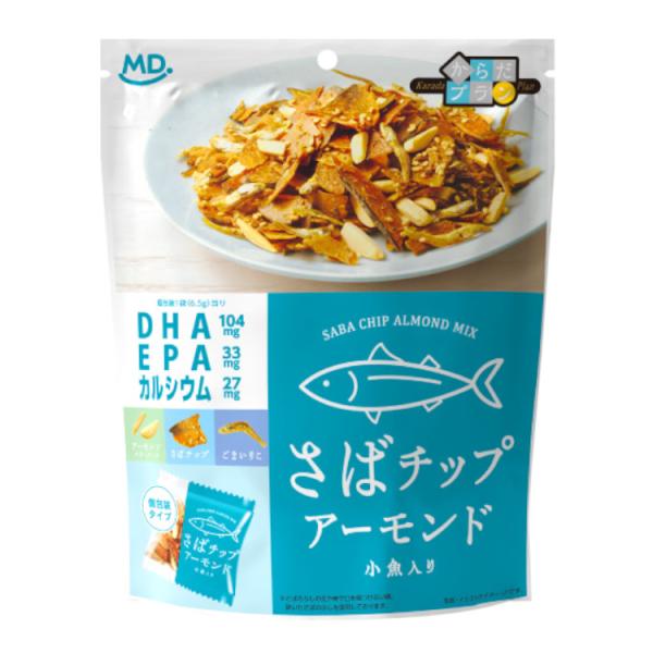 ＤＨＡとＥＰＡを含有した醤油味の国産サバチップに、アーモンドとごまいりこをミックスした、体にうれしい組み合わせのおやつです。