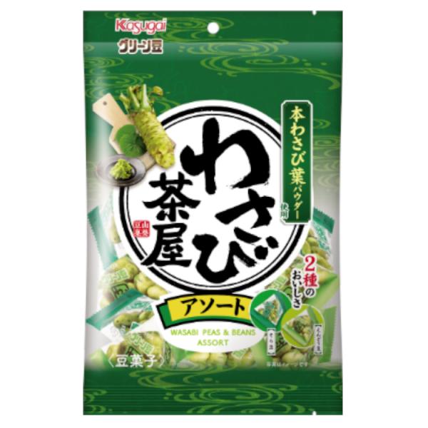大豆を香ばしく揚げ、ツンと爽やかなわさび味と旨み豊かな醤油味の2種類を詰め合わせた春日井製菓の「グリーン豆わさび茶屋アソート」です。ひと粒ごとにカリッとした食感が楽しめ、わさびの刺激が後を引く美味しさ。個包装タイプで湿気にくく、持ち運びや分...