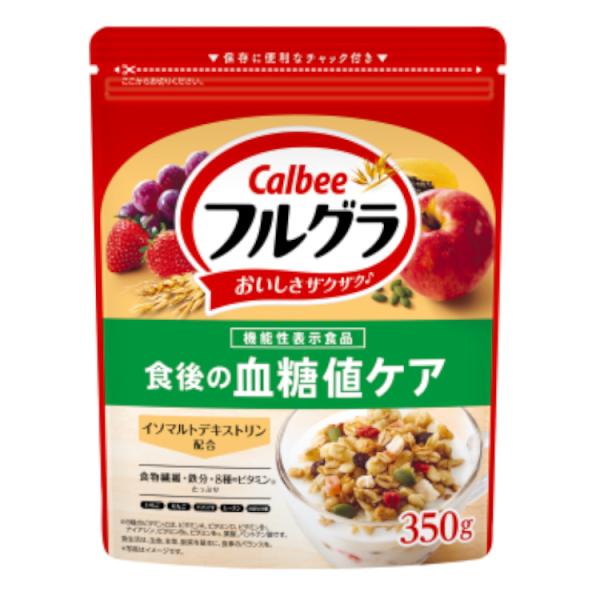 オーツ麦などの穀物を丁寧に焼き上げたグラノーラに、彩り豊かなフルーツを絶妙なバランスでミックスした朝食シリアル『フルグラ』のおいしさはそのままに、食後の血糖値対策ができる、機能性表示食品です。