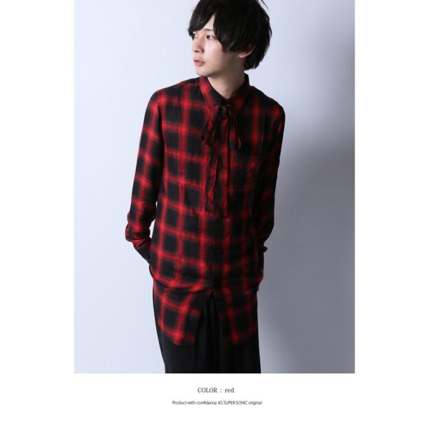 シャツ メンズ ロング丈 リボンシャツ オンブレチェック 長袖シャツ レイヤーコーデ モード系 V系 レッド ブルー 日本製 As Super Sonic Buyee Buyee Jasa Perwakilan Pembelian Barang Online Di Jepang