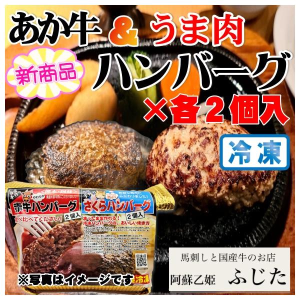 2026 御中元 お歳暮 お祝い お取り寄せ あか牛 馬肉 お返し ハンバーグ 120ｇ×各２個 食べ比べ 熊本 阿蘇 贈答用 ショッピングふじた 冷凍 お礼 内祝 出産 結婚