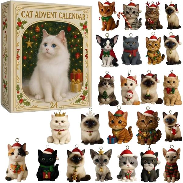 アドベントカレンダー 猫 2Dアクリルキャットアドベントカレンダー、猫愛好家のための24日間のクリスマスカウントダウンカレンダー、かわいい子猫の休日の装飾装