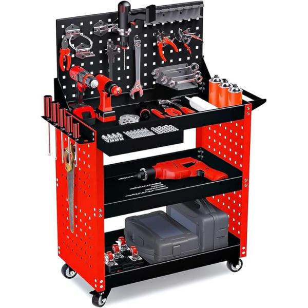 ツールワゴン キャスター付き カート キャリーワゴン ツールワゴン ツールカート 工具ワゴン 工具カート 3段 キャスター付 ドライバーホール メッシュパネル 側
