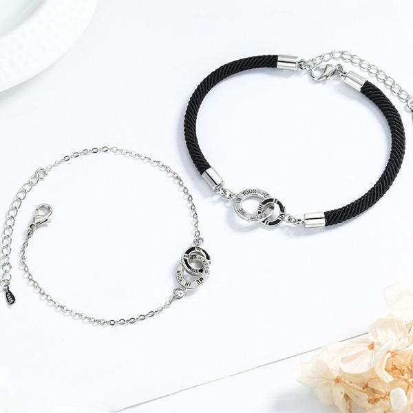 ペアブレスレット チェーン ロープ ダブルリング メンズ レディース ジルコニア 石付き ブレスレット アクセサリー ユニセックス お揃い ペア カップ