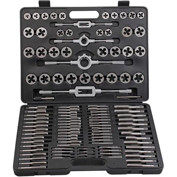精密メトリックボルト用タングステン鋼タップとダイスセット 110 個入 切削工具 エンジニアリング用 110 点組 ねじ切り工具 高耐久 工業用 110 個セッ
