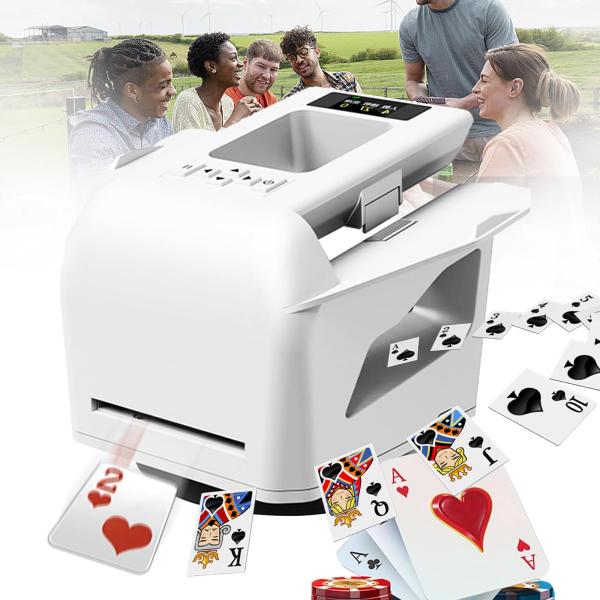 2-in-1自動カードシャッフル&amp;カードシャッフラー トランプ シャッフル機 ディーラー、4000mA充電式360°回転カードディーラー、OLEDディスプレイ