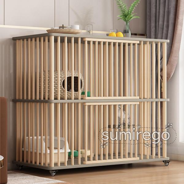猫ケージ キャットケージ 木製 大型 1段/2段 猫 ケージ キャスター付き 走防止 猫 サークル 多頭飼い ケージ 組立簡単 猫用 ゲージ 無垢材 猫のゲージ
