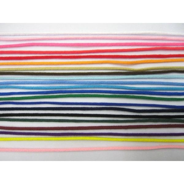 アクリルカラーひも　細  　カラー 23色　　　1m 単位の切り売りですサイズ：太さ　約 3 ミリ　　材質：アクリル 100%　　　１m　　31 円（税込）　＊在庫数以上に必要な場合は、お問い合わせ下さい。この商品は、お届けが郵便受けでも大...