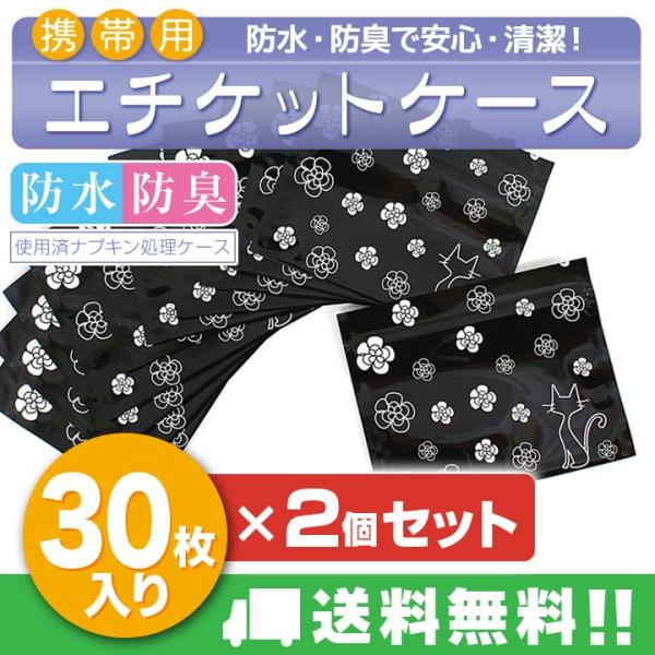 2個セット 携帯用エチケットケース 30枚入×2 携帯 チャック付 生理用ナプキン入れ 旅行 サニタリーポーチ 防水 防臭 幅15×高さ12cm