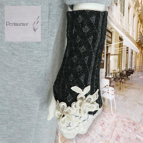 【「ハンドクロス」】立体的なお花、レース飾りが綺麗なハンドクロスです。【カテゴリー】防寒グッズ