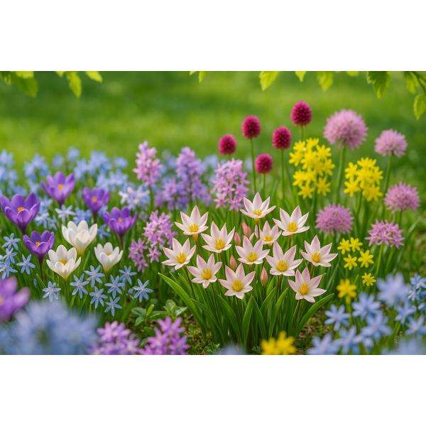 【2025年産 秋植え球根】植えっぱなしOK 春の花壇まるごと球根 8種62球セット ｜ クロッカス アリウム 原種系チューリップ 等 ｜ 庭植え 鉢植え 初心者向け ガーデニング春の庭を彩る人気球根8種を組み合わせた贅沢なセットです。「植...