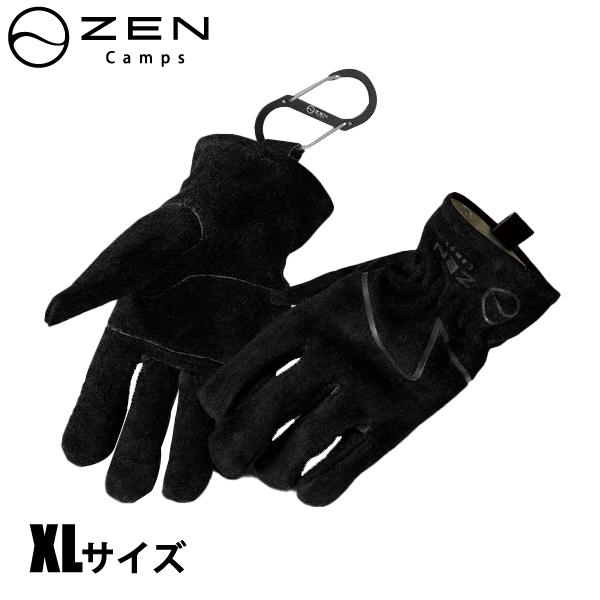 ゼンキャンプス  キャンプ用グローブ XL YN-DZNV-4LAU 薪ストーブ 手袋 手ぶくろ ブラック 焚き火 焚火 アウトドア 革 裏地綿 暖かい