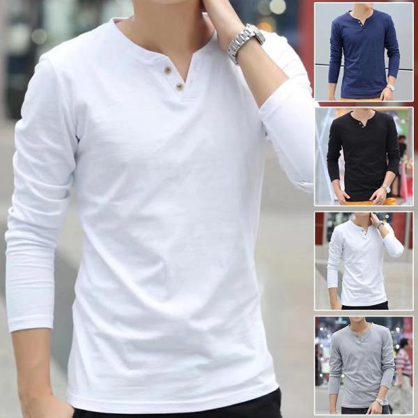 Tシャツ メンズ 長袖 ヘンリーネック メンズ カットソー 無地 薄手 カジュアル 着心地 コットン ボタン襟 部屋着 男性 大きいサイズ 格好いい