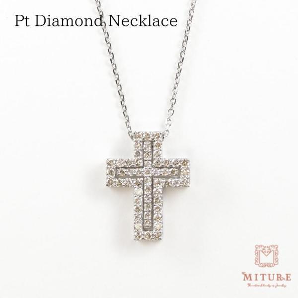 Pt PT プラチナ メンズ クロス ネックレス ダイヤモンド 小さめ