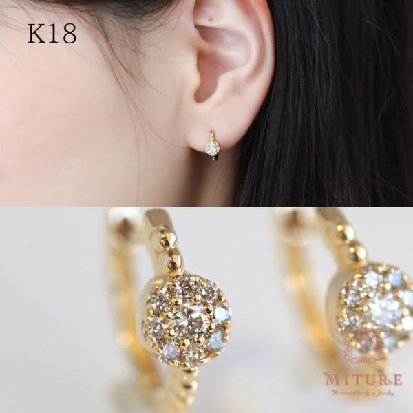 ダイヤ付き フープピアス18金 フープピアス 18k K18 18金 ダイヤ ダイヤモンド レディース 花