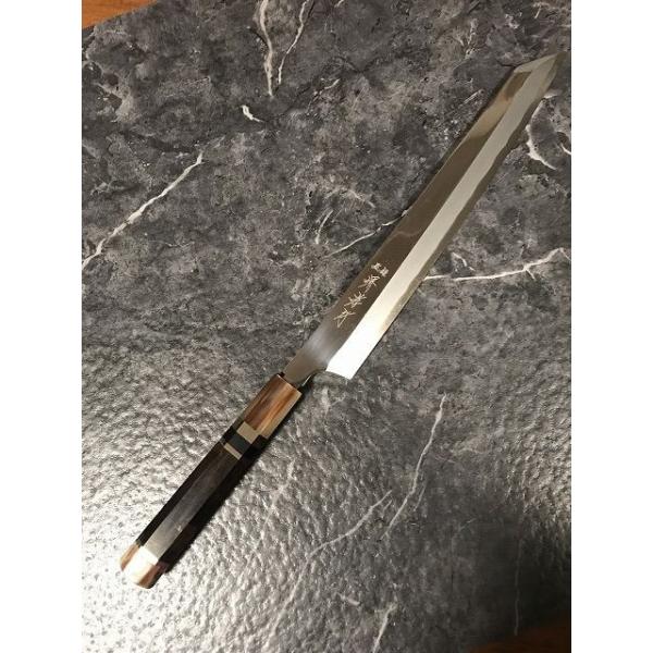 堺孝行 飛燕 青二鋼 鏡面 剣型柳刃 270mm 両端白水牛 三段銀巻 即納