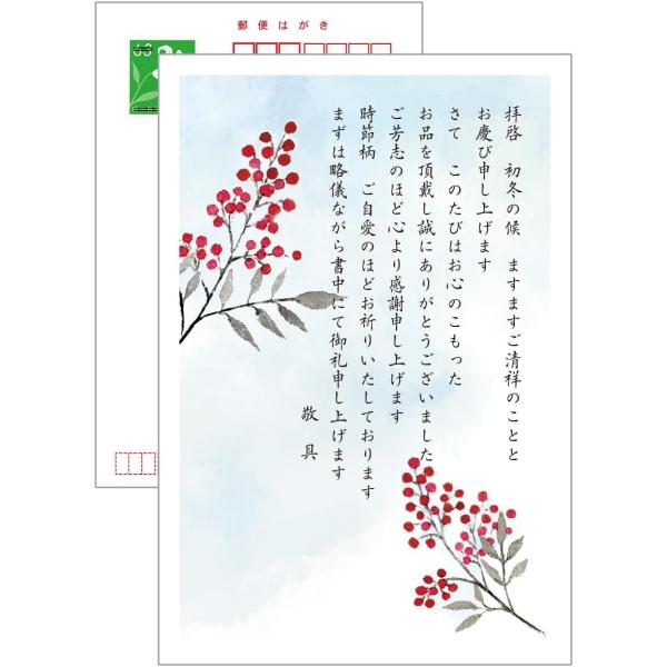 お歳暮 お礼状 お礼はがき 切手付官製はがき なんてん柄 はがき 10枚 御礼状