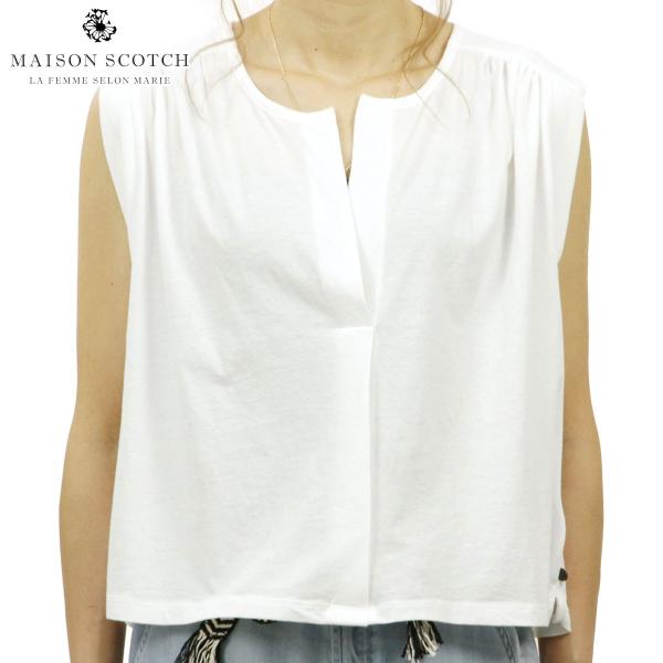 ���]���X�R�b�` MAISON SCOTCH ���K�̔��X ���f�B�[�X ���n �^���N�g�b�v MIXED FABRIC BOXY V-NECK TOP 143740 06 54426 WHITE