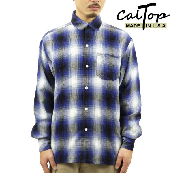 キャルトップ 長袖シャツ メンズ 正規品 CALTOP ACRYLIC OMBRE CHECK LONG SLEEVE SHIRTS カルトップ チェックシャツ ネルシャツ 2000LS ROYAL / WHITE