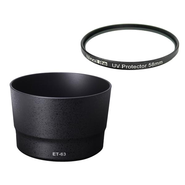 NinoLite ET-63 レンズフード & UVフィルター58mm の2点セット、EF-S55-250mm F4-5.6 IS STM レンズ対応