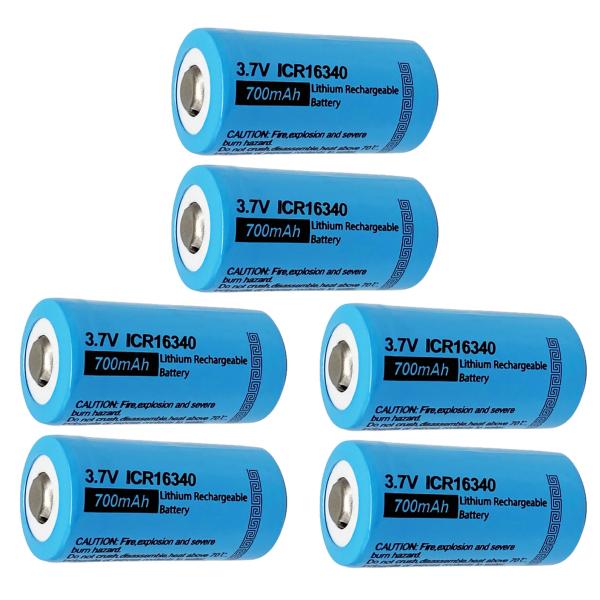 6本セット 16340 リチウムイオン充電池 3.7V 、700mAh、1200回繰り返し