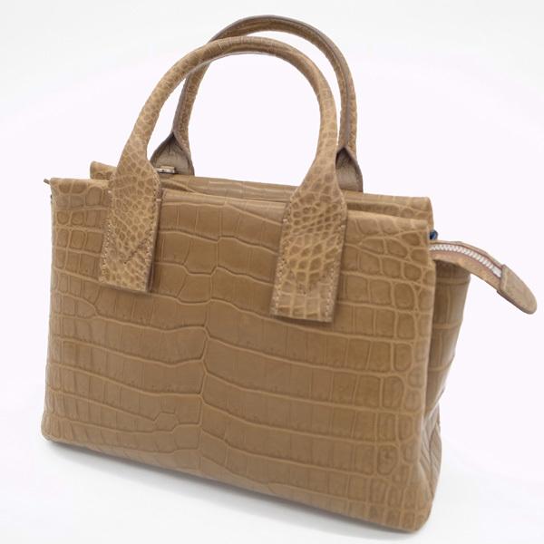 新古品】クロコダイル ハンドバッグ マット クロコ ワニ革 2WAY 薄茶  