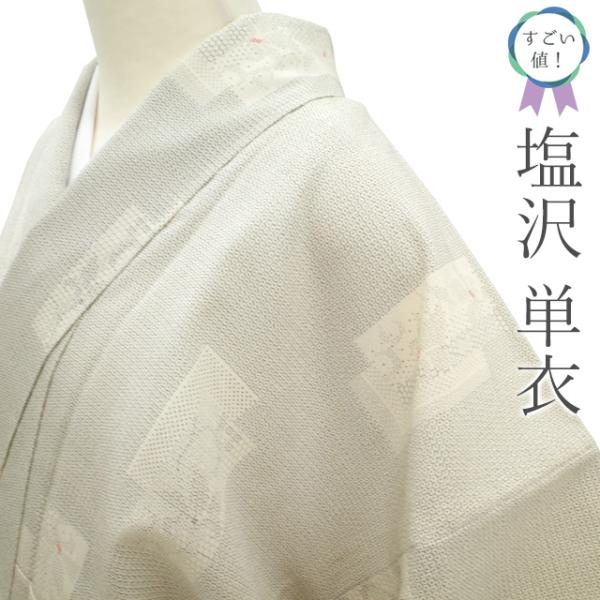すごい値！ 塩沢 未使用 着物 正絹 単衣 白 短冊 草花 100亀甲 春秋 新古品 カジュアル 仕立て上がり 身丈160 裄丈67 Ｍ みやがわ nek01606 すごい値！ 塩沢 未使用 着物 正絹 単衣 白 短冊 草花 100亀甲 春秋