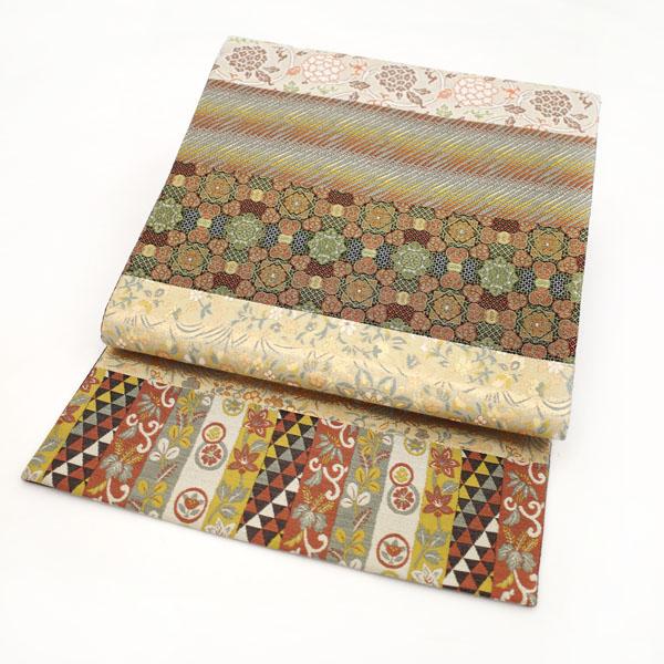 【未使用】西陣織 袋帯 唐草華文様 金糸 刺繍 青地 六通 正絹 半額／で￥19800→9900 袋帯 西陣 京都 正絹 金糸 横段 菊唐草 花 華文