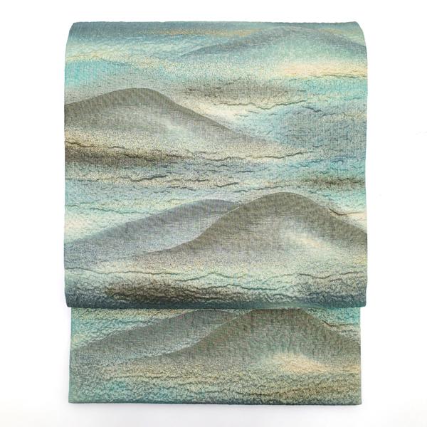 袋帯 19800円均一 京都 西陣 ふくれ織 染織繍絞箔 金 銀 水色 遠山  