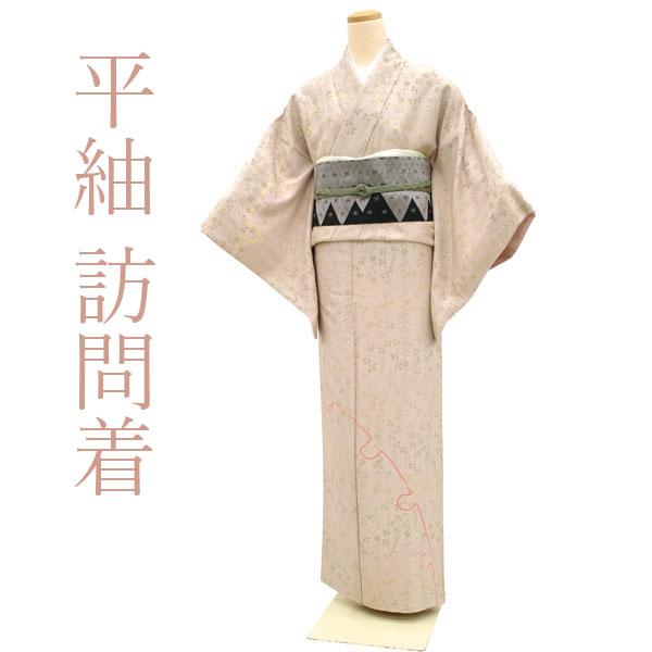 半額／で￥39380→19690 平紬 訪問着 袷 着物 絞り ピンク 雪輪 桜 
