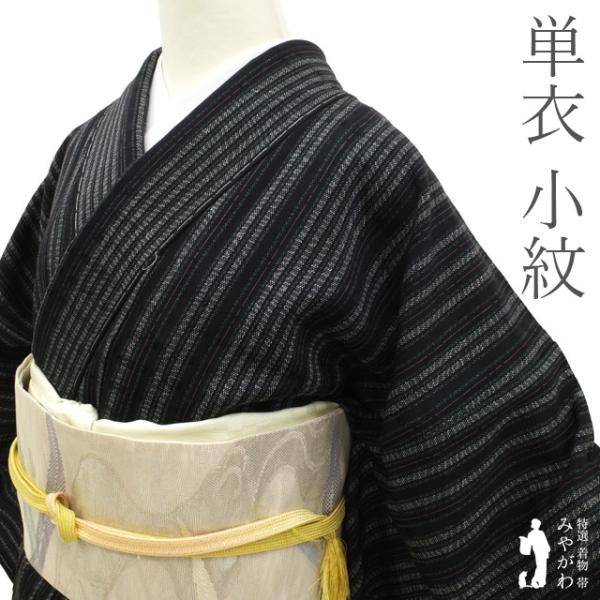 小紋 単衣 着物 リサイクル 正絹 黒地 変わり縞 染め柄 春 秋 小紋 単衣 着物 リサイクル 正絹 黒地 変わり縞 染め柄 春 秋