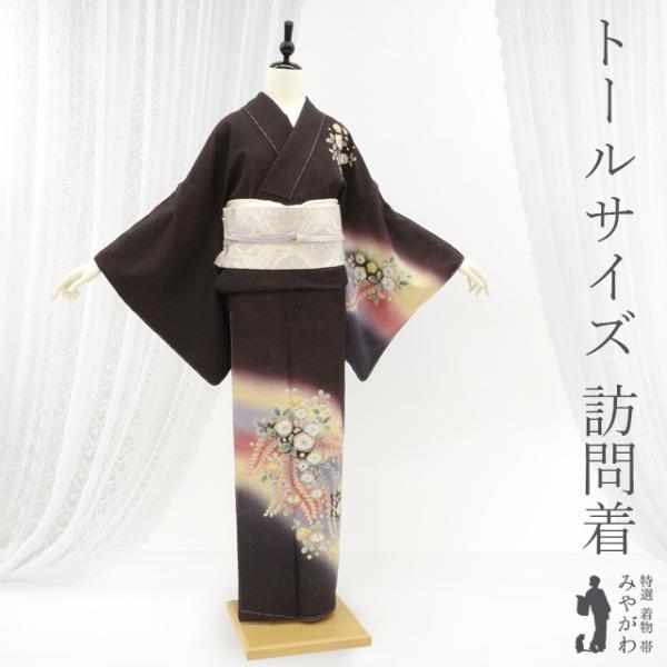 訪問着 袷 着物 未使用 正絹 フォーマル 金通し 黒紫地 辻が花 新古品