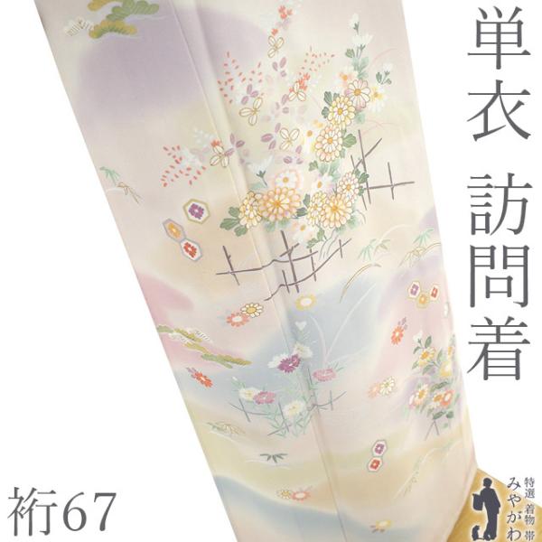 訪問着 単衣 着物 未使用 フォーマル 正絹 春 秋 手描き友禅 金駒刺繍