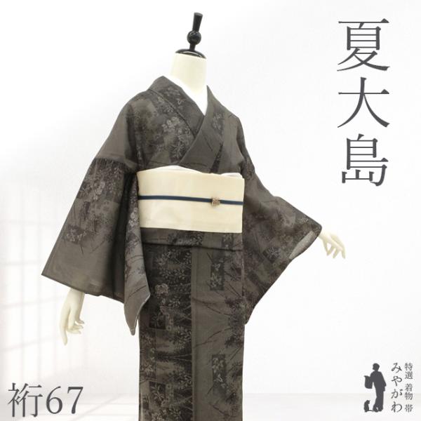 夏物　越後夏大島紬　裄67cm　身丈165cm　証紙なし　新品　3504eall 要事前確認 夏物 越後夏大島紬 裄67cm 身丈165cm 証紙なし 新品 お仕立