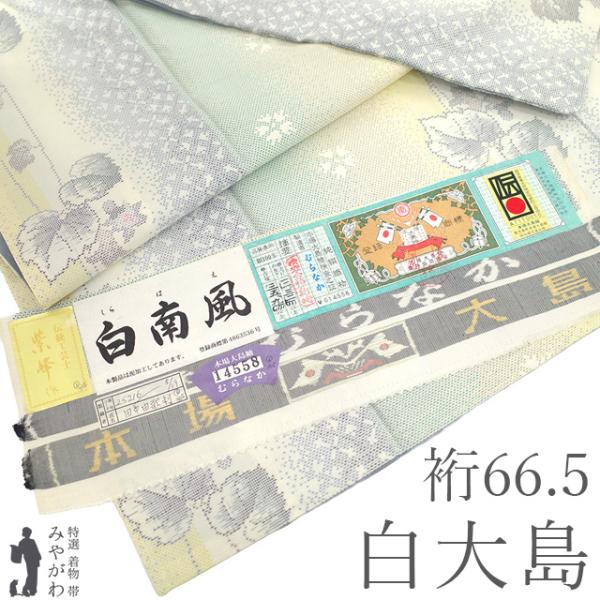 白大島 着物 本場大島紬 大島紬 未使用 正絹 袷 白南風 白 黄色 黄緑