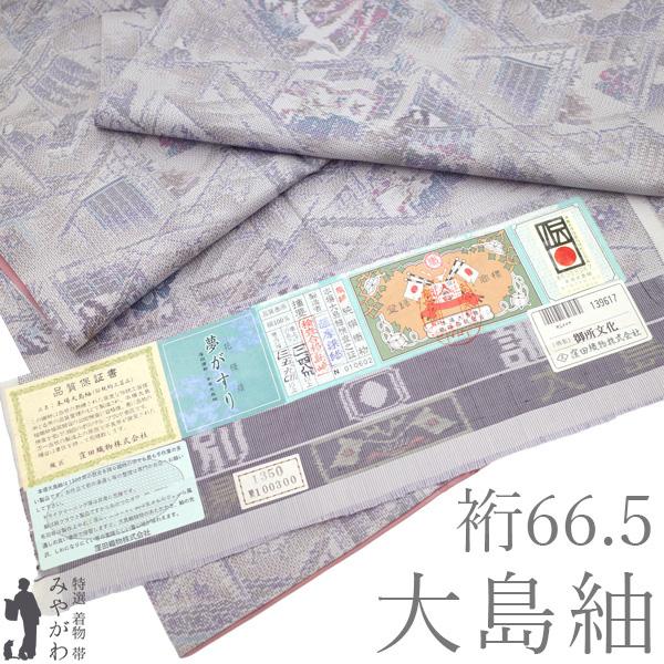 大島紬 着物 リサイクル 本場大島紬 正絹 袷 窪田織物 横双 織絣 夢がすり 中古 仕立て上がり 身丈159 裄丈66.5 Ｍサイズ みやがわ sb18048