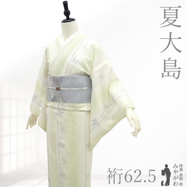 夏物 夏大島 着物 単衣 未使用 正絹 本場大島紬 横双 白 ライムグリーン 新古品 仕立て上がり 身丈151 裄丈62.5 Ｓサイズ みやがわ sb18128