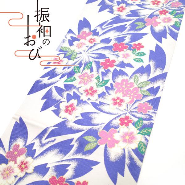 振袖用 袋帯 フォーマル 着物 成人式 結婚式 振袖 販売 購入 正絹 絹 西陣 金糸 白 青藤色 桜 サクラ 中古 仕立て上がり みやがわ sb9669 30%OFFで￥19800→13860 振袖用 袋帯 フォーマル 着物 成人式 正絹