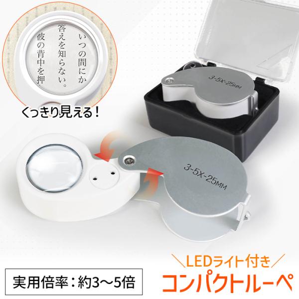 ルーペ コンパクト LEDライト付き 携帯 軽量 拡大鏡 ケース付き
