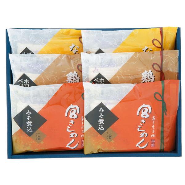 半生麺　宮きしめん結　６食詰合なべ焼きうどん×２食鶏だしうどん×２食みそ煮込きしめん×２食人と人を結びつけたい、そんな想いを込めた宮きしめん結（ゆい）は、大切な方への贈り物におすすめです。宮きしめんの半生麺は、短く切りだした麺を棒につるす「...