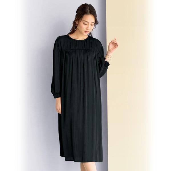 ワンピース ミモレ レディース 春 秋 冬 ビンテージサテンワンピース 40代 50代 60代 70代 ミセスファッション シニアファッション シンプル ロング 長め 京都通販 ミセスのファッション館 通販 Yahoo ショッピング