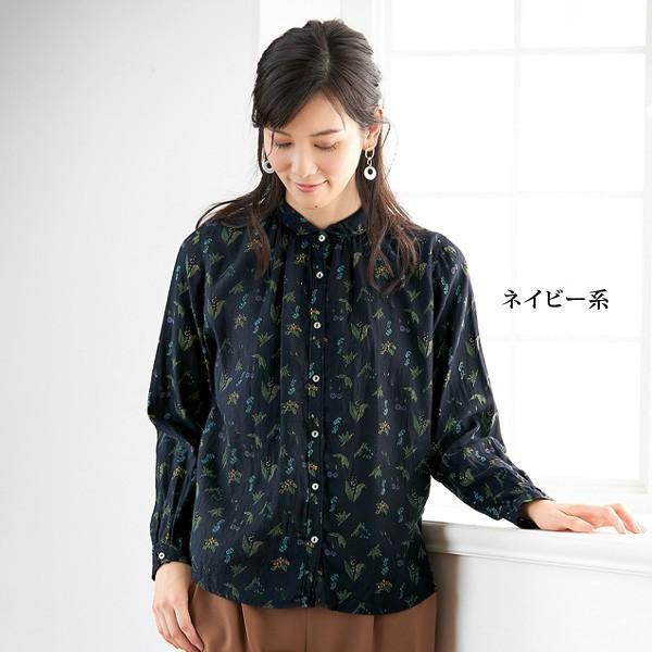 シャツ トップス レディース 秋 冬 花柄コットンシャツ 40代 50代 60代 70代 ミセスファッション シニアファッション 婦人 服 京都通販 ミセスのファッション館 通販 Yahoo ショッピング