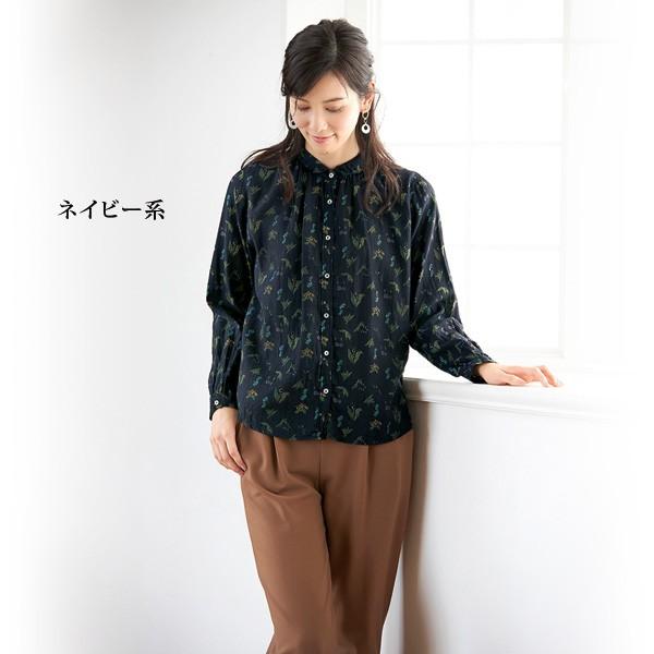シャツ トップス レディース 秋 冬 花柄コットンシャツ 40代 50代 60代 70代 ミセスファッション シニアファッション 婦人 服 京都通販 ミセスのファッション館 通販 Yahoo ショッピング