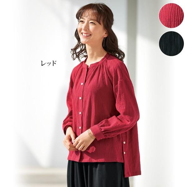 シャツ トップス レディース 春 夏 綿100 サイドボタン楊柳シャツ 40代 50代 60代 70代 ミセスファッション シニアファッション 服 京都通販 ミセスのファッション館 通販 Yahoo ショッピング